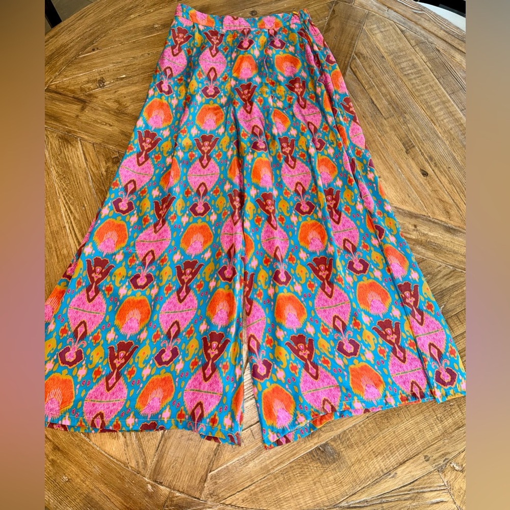 ✨ Anthropologie Ollari New York Ikat Silk-Feel Crop Top & Wide Leg Pant Set - L - Picture 15 of 16
